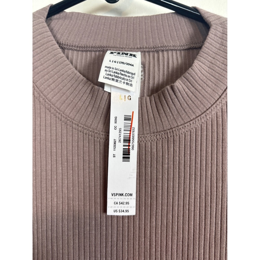 PINK Victoria's Secret Ribbed Long Sleeve Crew Neck Mini Dress Mauve Size Large - Picture 2 of 5